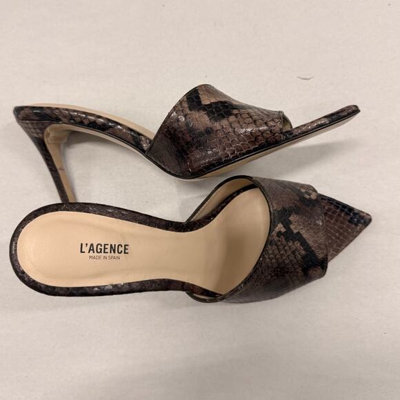 L'Agence Lolita 85mm Snake Embossed Leather Sandals Heels in Chocolate EU 38 - Picture 5 of 6